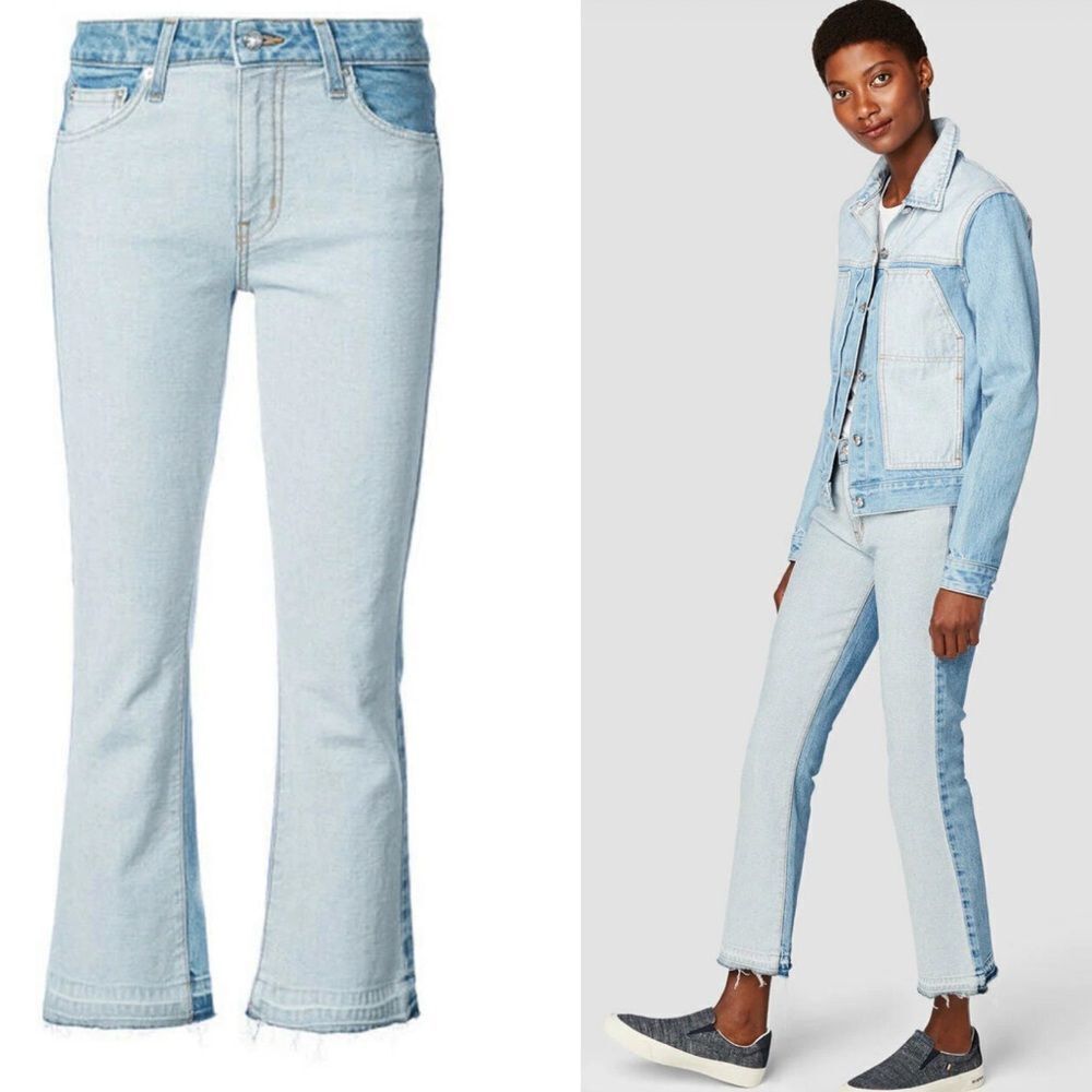 Derek Lam Crosby Women's Gia two-tone Faded Raw Hem Crop Flare Jean - Picture 2 of 9